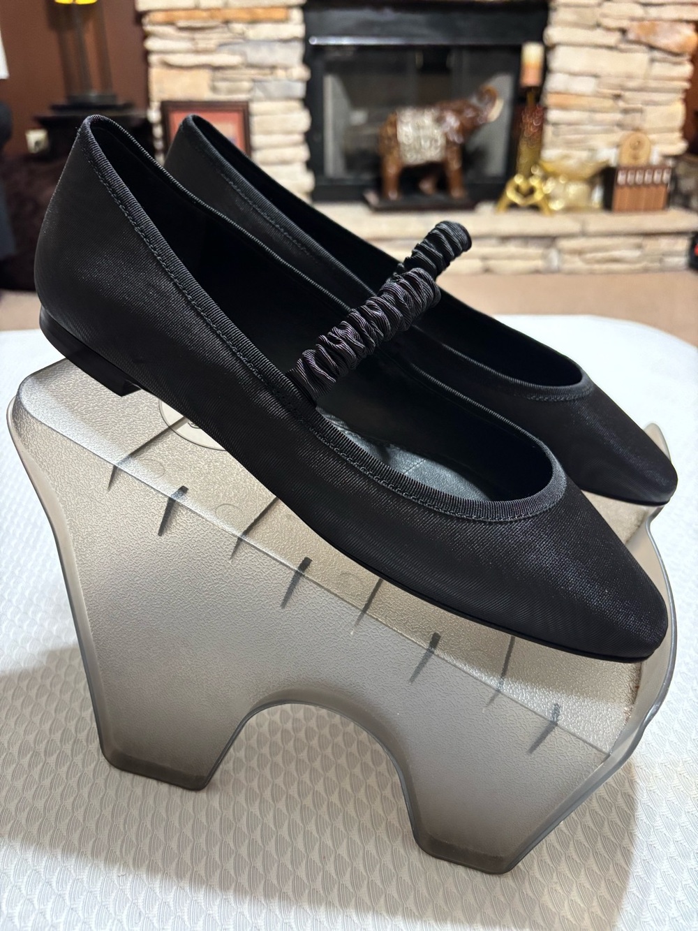 PAIGE Black Ruched Strap Ballet Flats